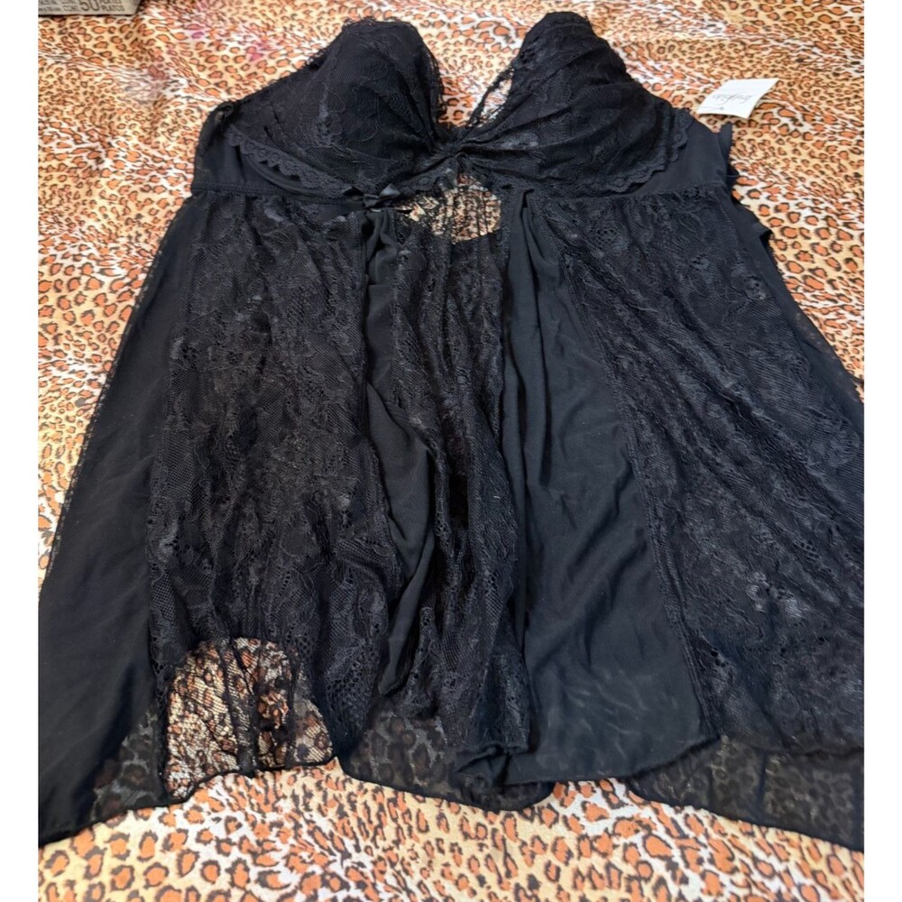 Fredrick's of Hollywood Black Lace Babydoll Sexy Underwire Matching Thong NWT XL